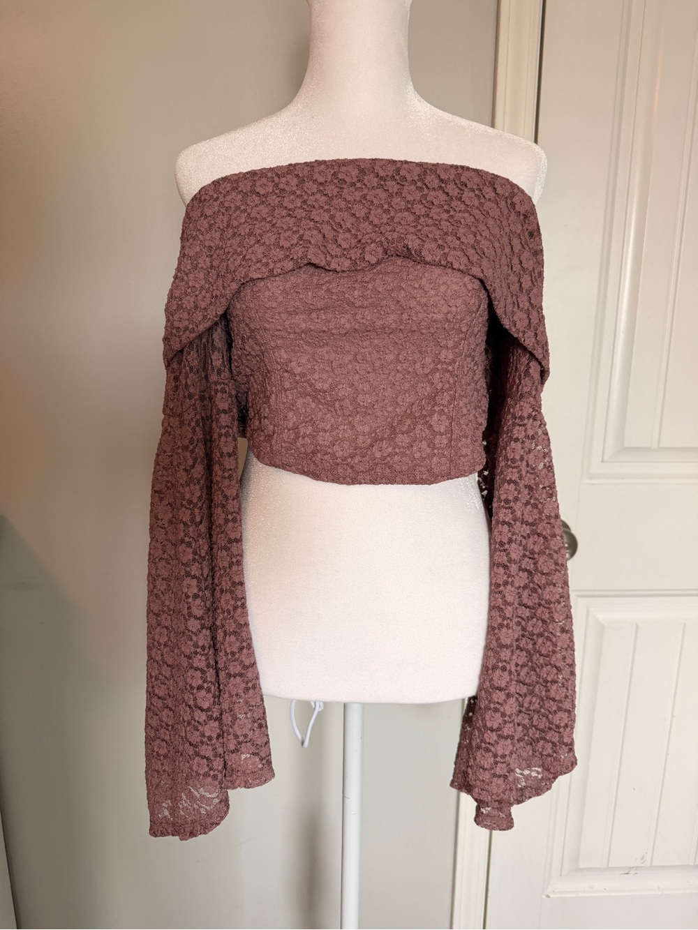 Free People Mauve Lace Off-Shoulder Crop Top